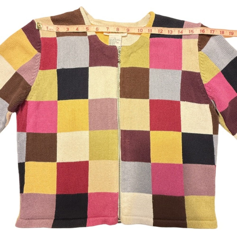 Talbots | Multi Color Patchwork Crew Zip Sweater … - image 6